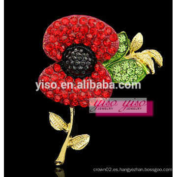 Deslumbrante broche de cristal de flores rojas modernas